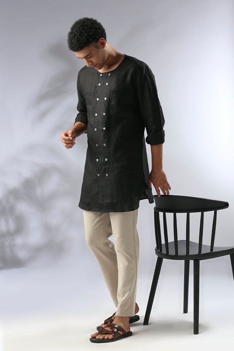 Buy Ashoka Double Breasted Kurta - Black | Shop Verified Sustainable Mens Kurta on Brown Living™