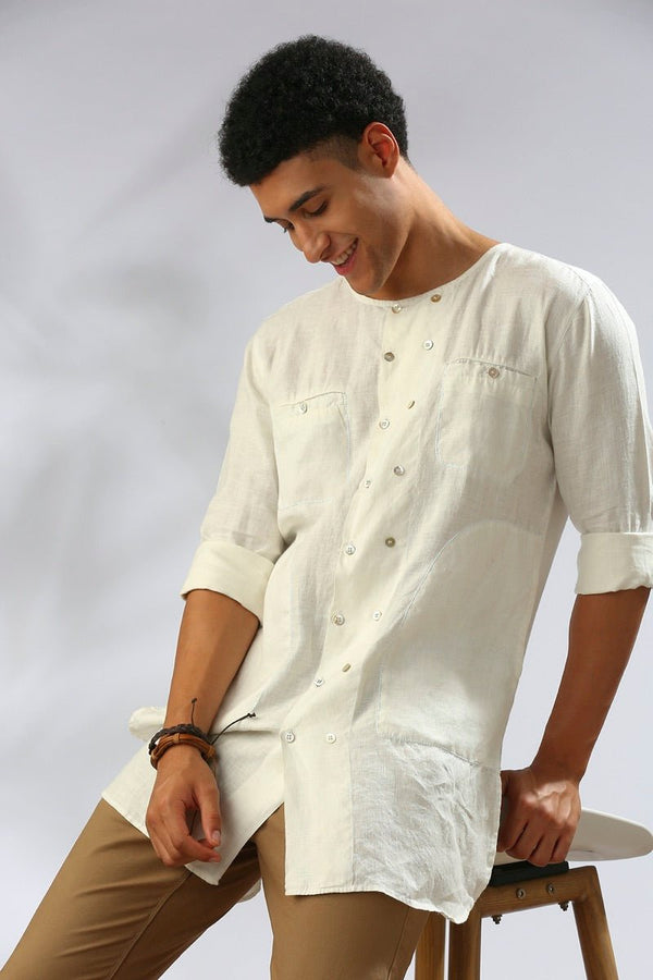 Buy Ashoka Double Breasted Kurta - White | Shop Verified Sustainable Mens Kurta on Brown Living™