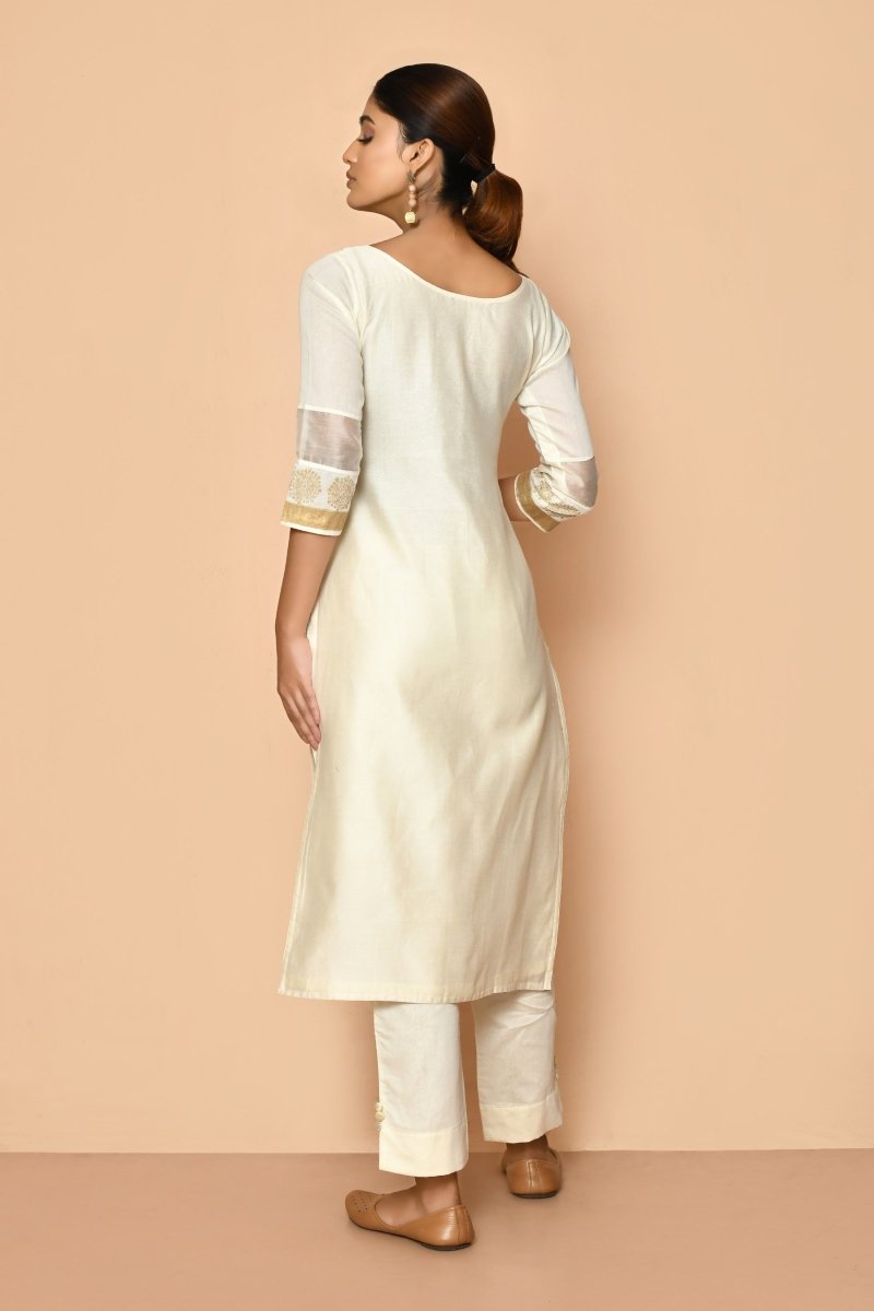 Buy Ayoola Flora Ivory Handloom Maheshwari Silk Kurta Set | Shop Verified Sustainable Womens Kurta on Brown Living™