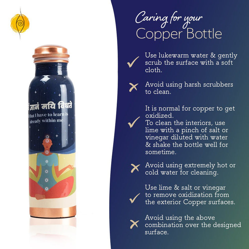 Buy Ayurvedic Copper Bottle with Yogic & Ethnic Indian Artwork - Blue Meditation | Shop Verified Sustainable Bottles & Sippers on Brown Living™