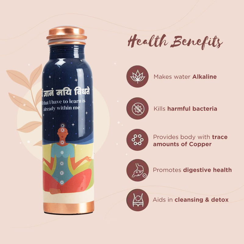 Buy Ayurvedic Copper Bottle with Yogic & Ethnic Indian Artwork - Blue Meditation | Shop Verified Sustainable Bottles & Sippers on Brown Living™