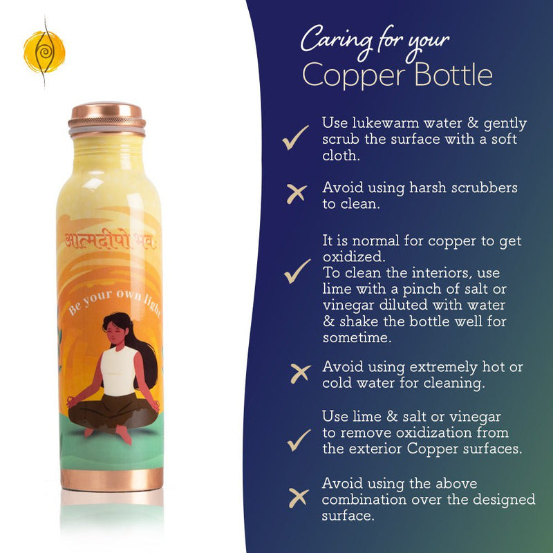 Buy Ayurvedic Copper Bottle with Yogic & Ethnic Indian Artwork - Orange Light | Shop Verified Sustainable Bottles & Sippers on Brown Living™