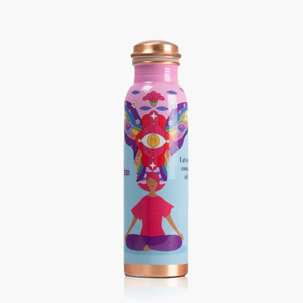 Buy Ayurvedic Copper Bottle with Yogic & Ethnic Indian Artwork - Pink Noble Thoughts | Shop Verified Sustainable Bottles & Sippers on Brown Living™