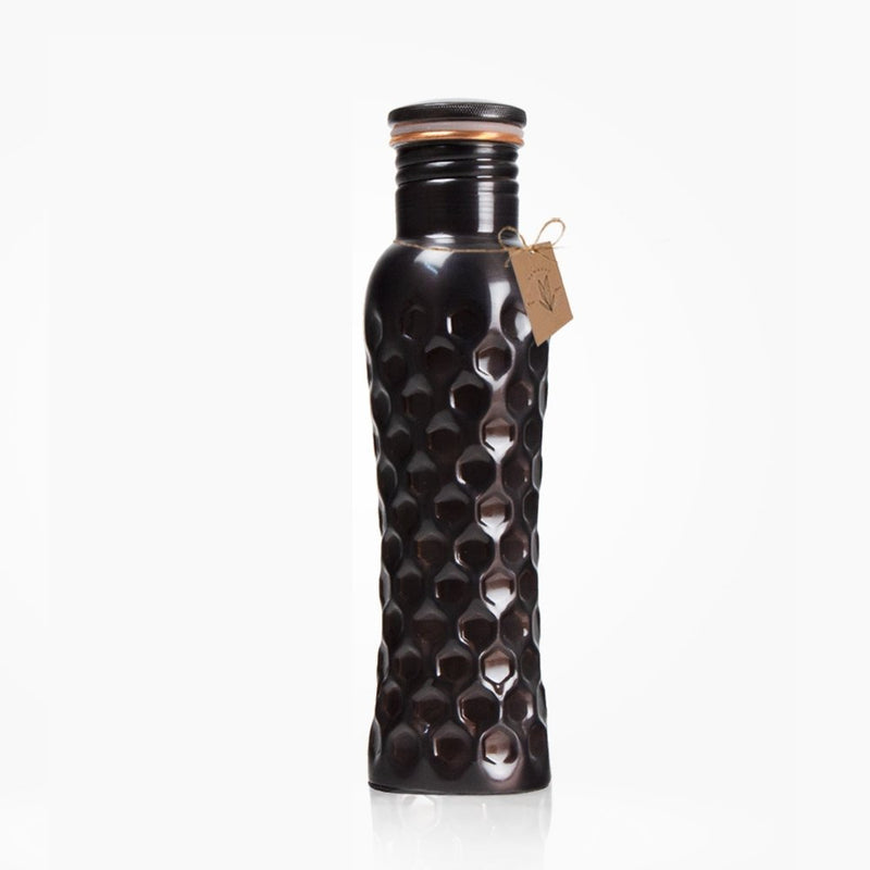 Buy Ayurvedic Curved Vintage Diamond Groove Copper bottle - 1 Litre | Shop Verified Sustainable Bottles & Sippers on Brown Living™