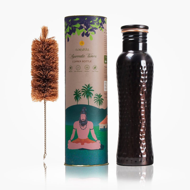 Buy Ayurvedic Curved Vintage Hammered Copper bottle - 1 Litre | Shop Verified Sustainable Bottles & Sippers on Brown Living™