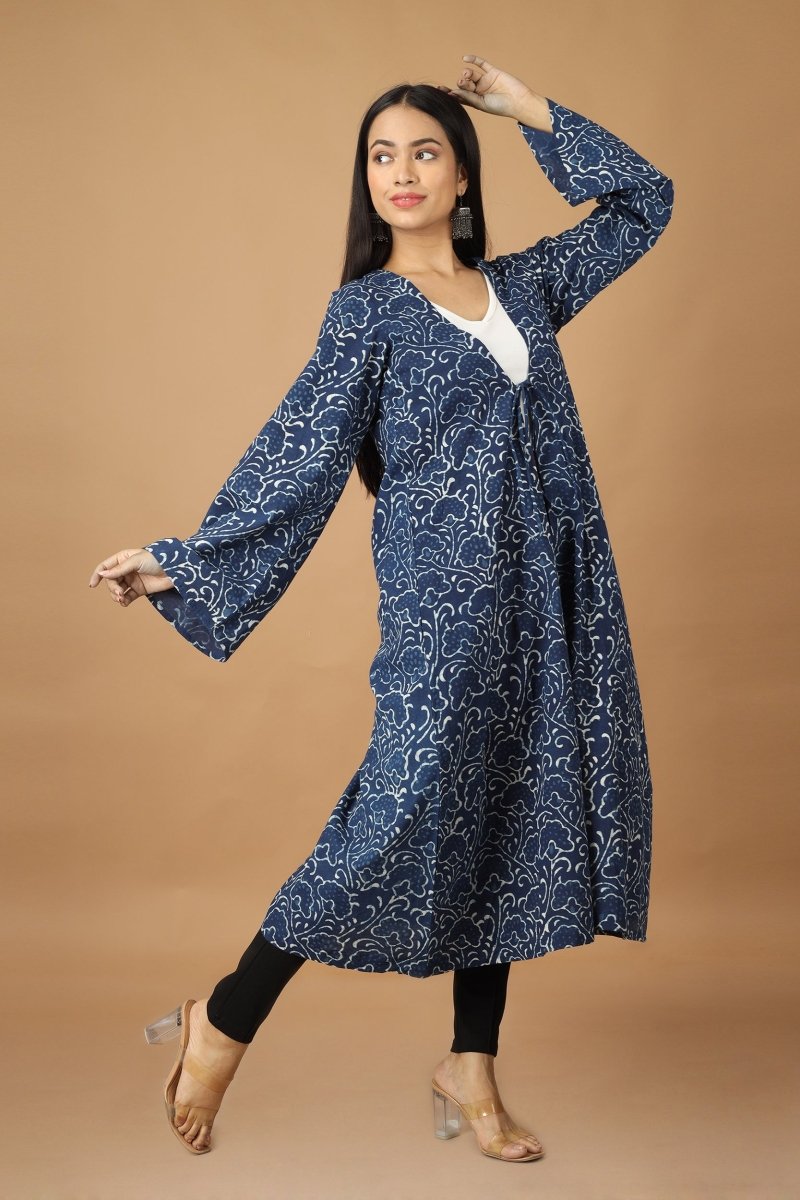 Buy Bageecha Dabu Indigo Cotton Jacket | Shop Verified Sustainable Products on Brown Living