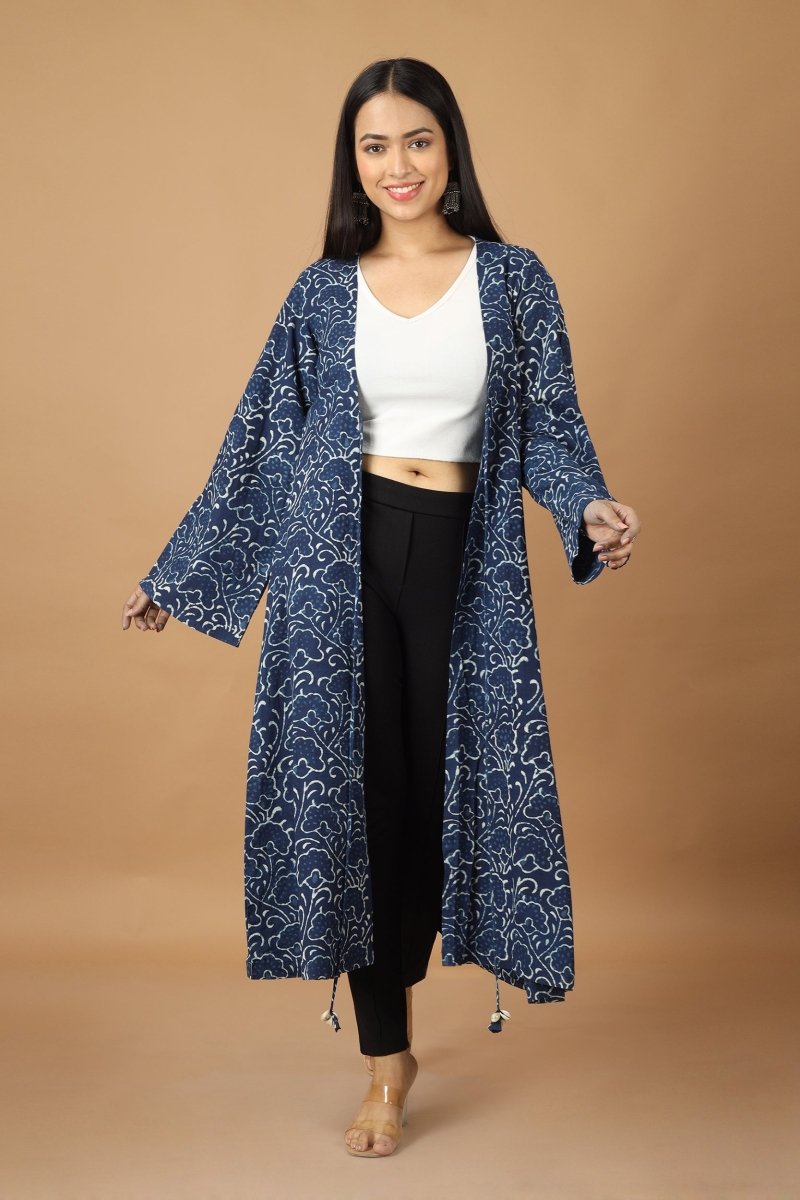 Buy Bageecha Dabu Indigo Cotton Jacket | Shop Verified Sustainable Products on Brown Living