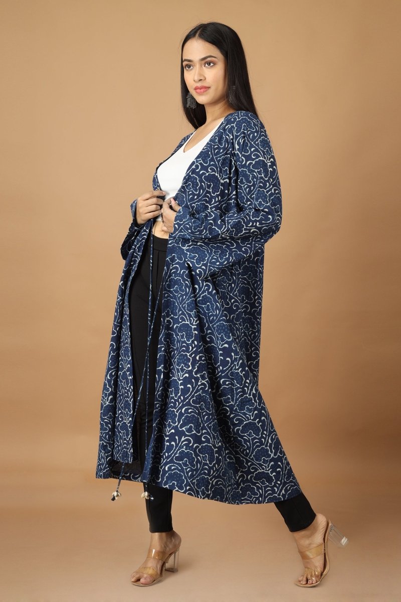 Buy Bageecha Dabu Indigo Cotton Jacket | Shop Verified Sustainable Products on Brown Living