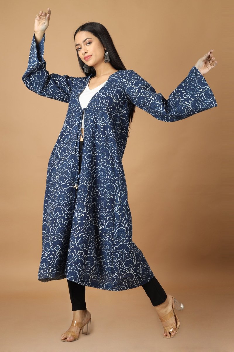 Buy Bageecha Dabu Indigo Cotton Jacket | Shop Verified Sustainable Products on Brown Living