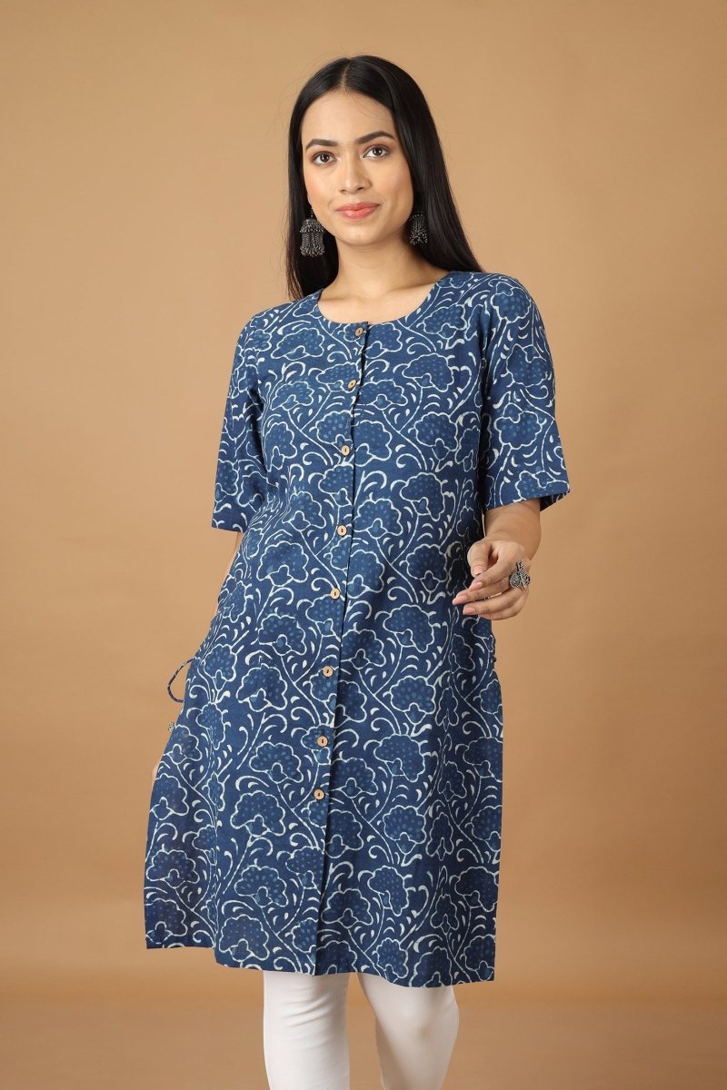 Buy Bageecha Dabu Indigo Kurta | Shop Verified Sustainable Products on Brown Living