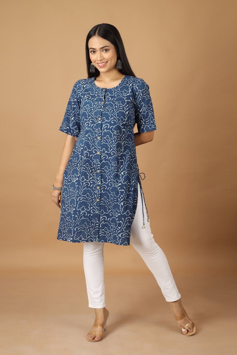 Buy Bageecha Dabu Indigo Kurta | Shop Verified Sustainable Products on Brown Living