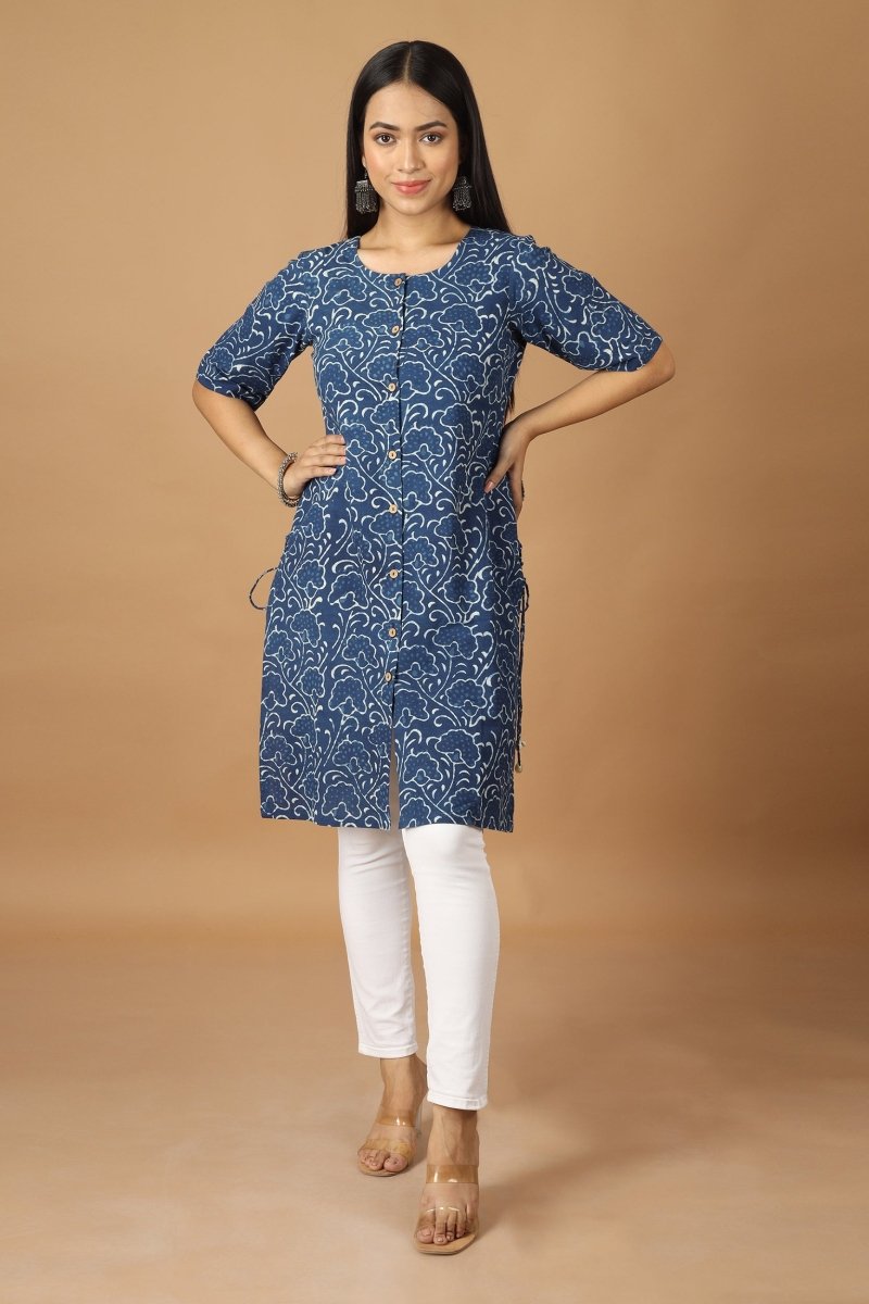 Buy Bageecha Dabu Indigo Kurta | Shop Verified Sustainable Products on Brown Living