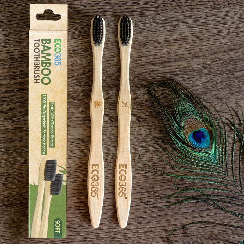 Buy Bamboo Charcoal Toothbrush - Eco Friendly Gift- Pack Of 2 | Shop Verified Sustainable Tooth Brush on Brown Living™