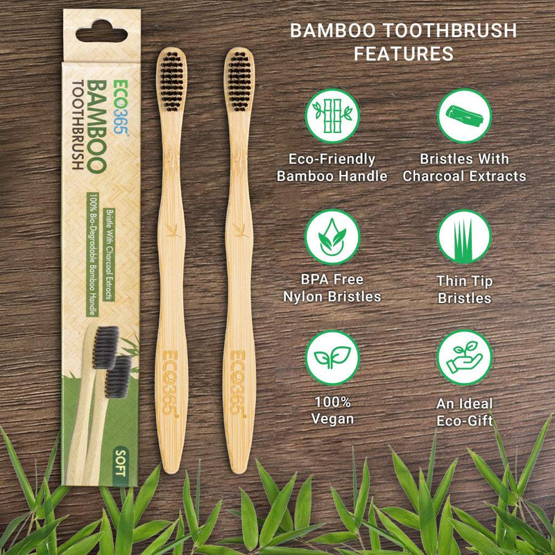 Buy Bamboo Charcoal Toothbrush - Eco Friendly Gift- Pack Of 2 | Shop Verified Sustainable Tooth Brush on Brown Living™