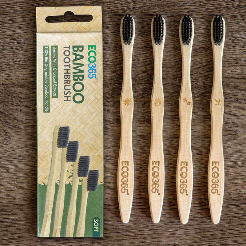 Buy Bamboo Charcoal Toothbrush - Pack of 4 | Shop Verified Sustainable Tooth Brush on Brown Living™