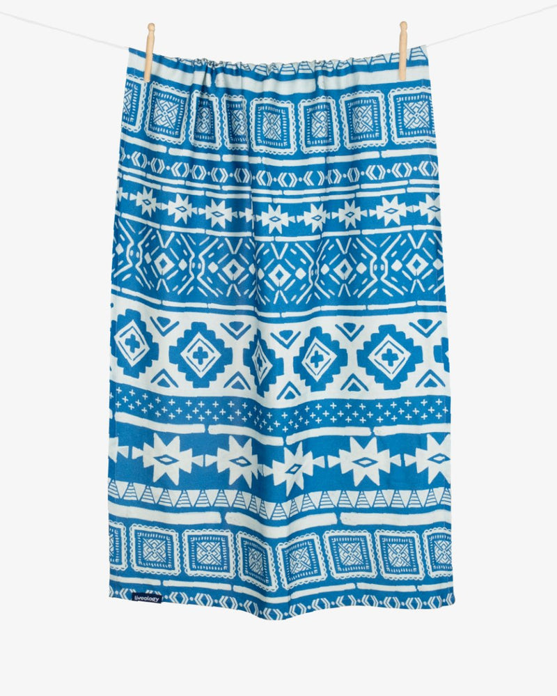 Buy Bamboo & Cotton Blend Printed Bath Towel | Nomad Azure Blue | Shop Verified Sustainable Bath Linens on Brown Living™