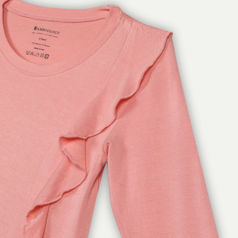 Buy Bamboo Fabric Girl's Front Ruffle Top - Peach | Shop Verified Sustainable Kids Tops on Brown Living™