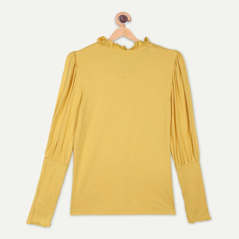 Buy Bamboo Fabric Girl's Ruffle Neck Top - Yellow | Shop Verified Sustainable Kids Tops on Brown Living™