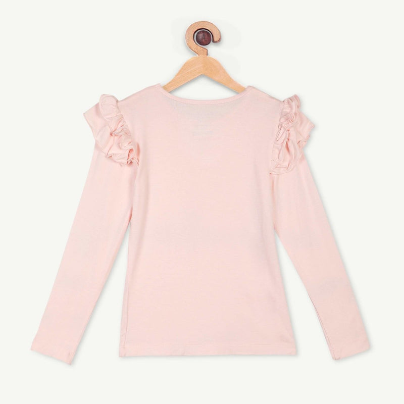 Buy Bamboo Fabric Girl's Ruffled Shoulder Top - Baby Pink | Shop Verified Sustainable Kids Tops on Brown Living™