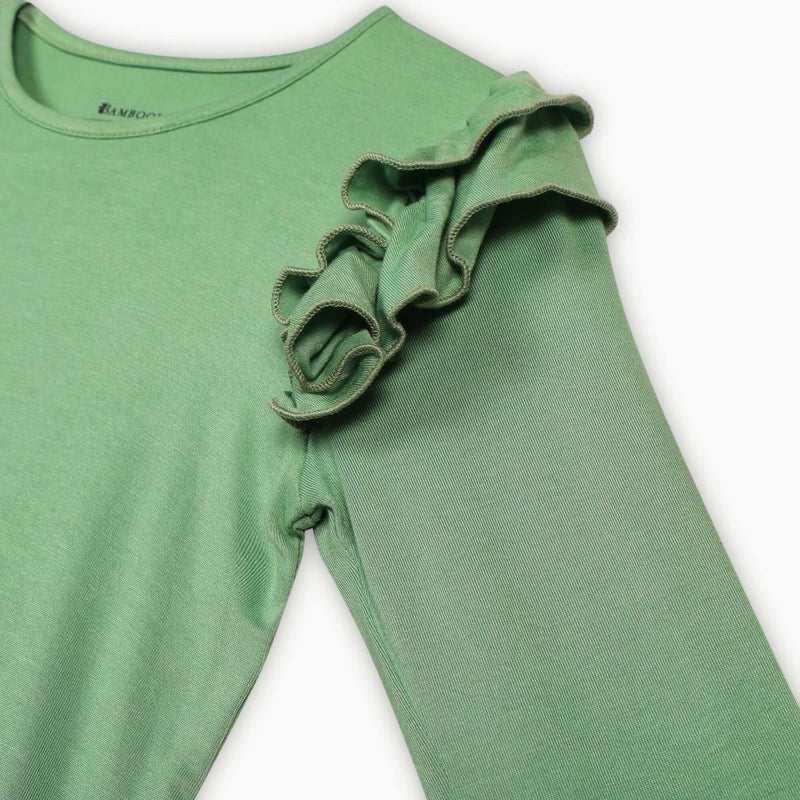 Buy Bamboo Fabric Girl's Ruffled Shoulder Top - Powder Green | Shop Verified Sustainable Kids Tops on Brown Living™