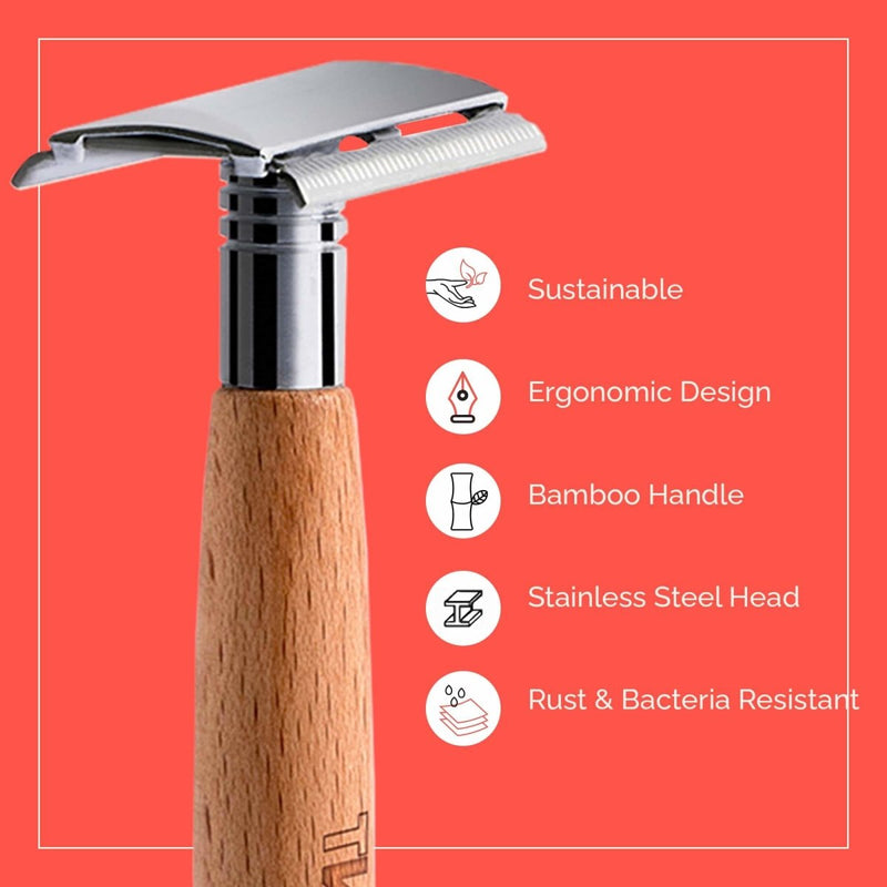 Buy Bamboo Safety Razor for Men & Women With Bio-degradable | Shop Verified Sustainable Shaving Razor on Brown Living™