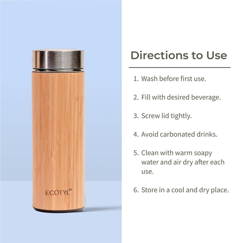 Buy Bamboo Stainless Steel Insulated Flask With Strainer - 450 ml | Shop Verified Sustainable Bottles & Sippers on Brown Living™