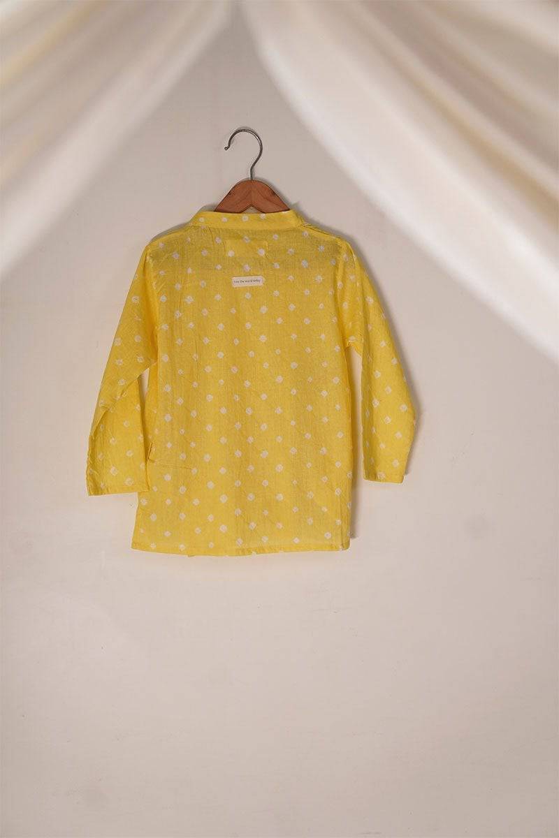 Buy Bare Your Heart' Unisex Kedia Bandhini Kurta In Yellow | Shop Verified Sustainable Kids Tops on Brown Living™