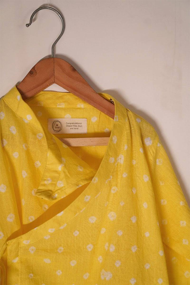 Buy Bare Your Heart' Unisex Kedia Bandhini Kurta In Yellow | Shop Verified Sustainable Kids Tops on Brown Living™