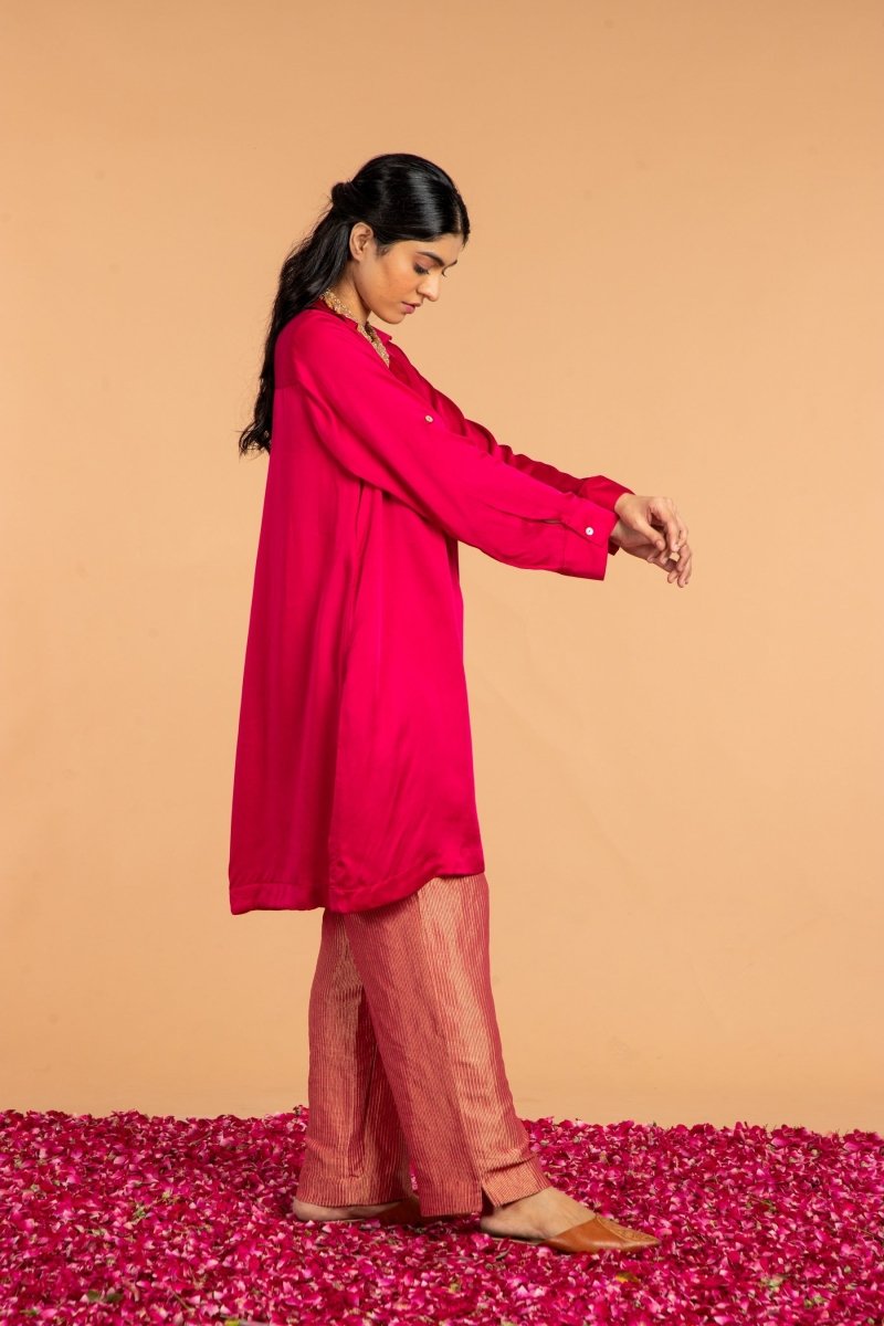 Buy Basic Collared Modal Satin Kurta | Shop Verified Sustainable Products on Brown Living