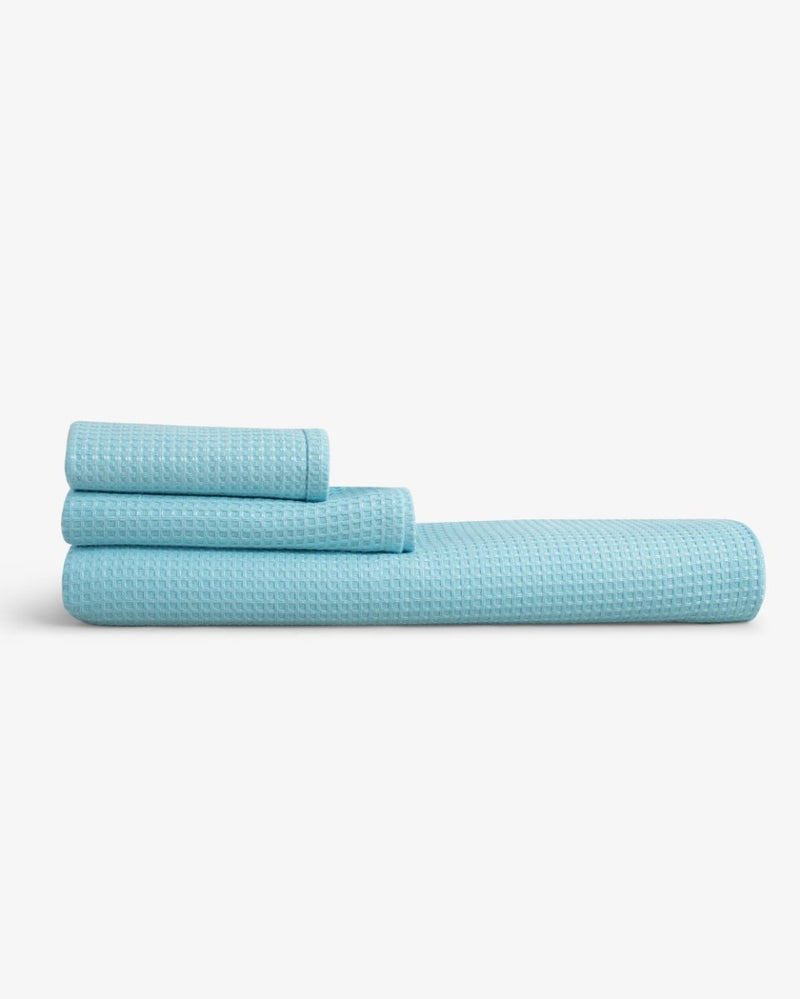 Buy Bath, Hand & Face Towel | Sorrento Waffle Aqua- Set of 3 | Shop Verified Sustainable Bath Linens on Brown Living™