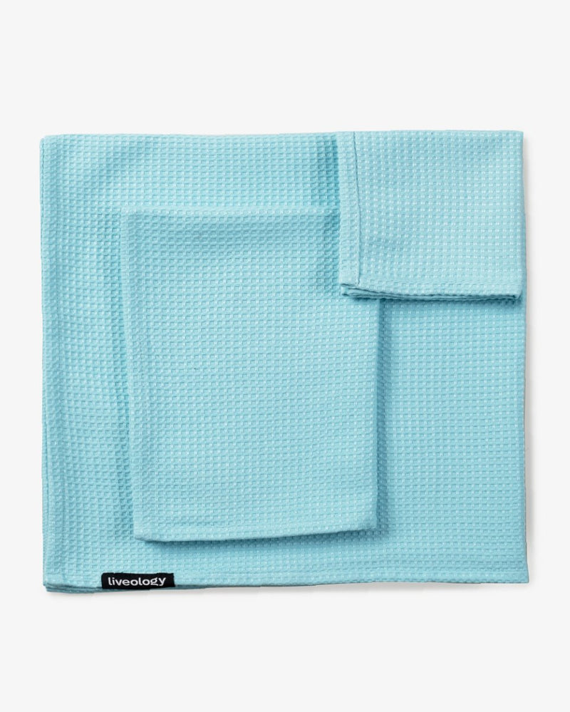 Buy Bath, Hand & Face Towel | Sorrento Waffle Aqua- Set of 3 | Shop Verified Sustainable Bath Linens on Brown Living™