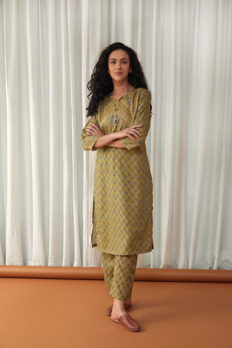 Bay Leaf Green Tencel Kurta with Farshi Pants | Verified Sustainable Womens Kurta on Brown Living™