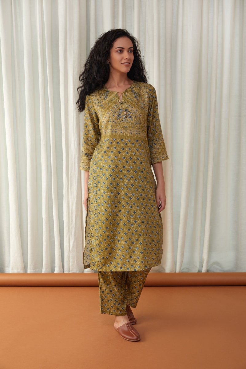 Bay Leaf Green Tencel Kurta with Farshi Pants | Verified Sustainable Womens Kurta on Brown Living™