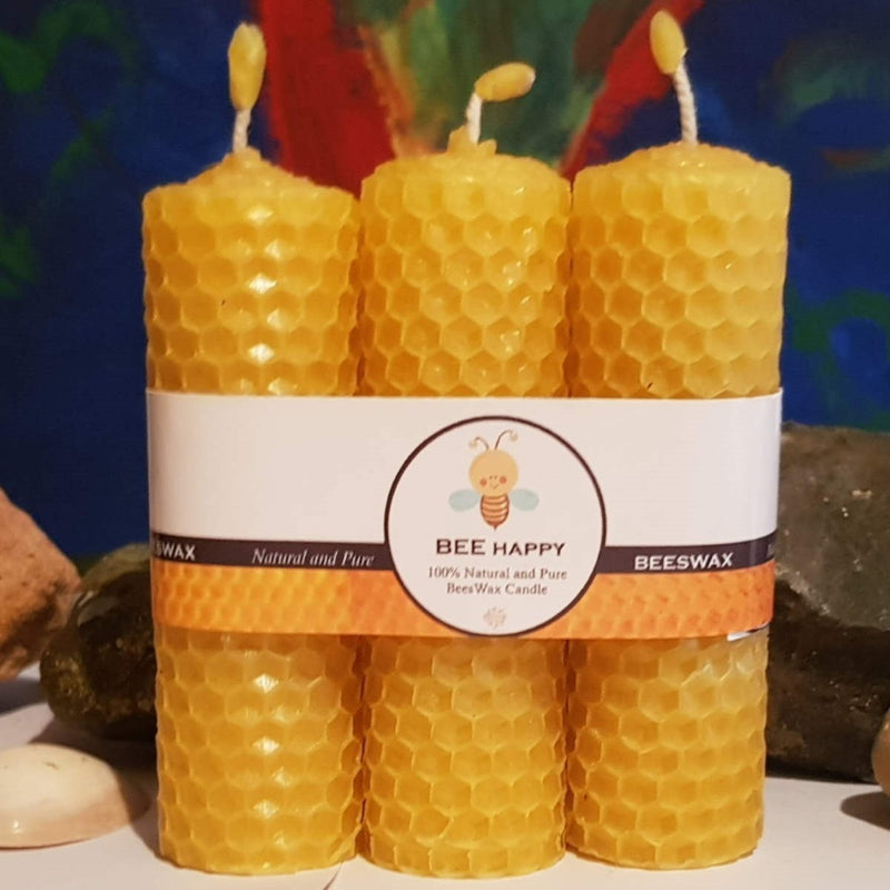 Buy BEE Happy | Pure Beeswax Hand-Rolled Candle pack of 3 | Shop Verified Sustainable Candles & Fragrances on Brown Living™