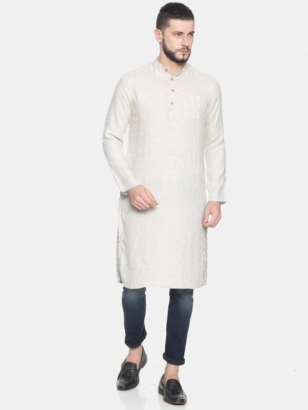 Buy Beige Colour Slim Fit Hemp Long Kurta | Shop Verified Sustainable Mens Kurta on Brown Living™