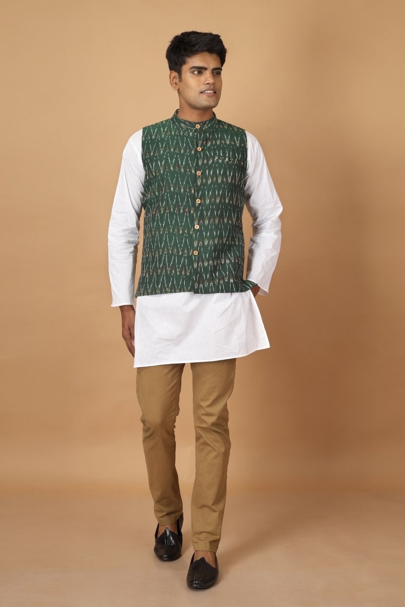 Buy Bhor Ikat Mens Nehru Cotton Jacket | Shop Verified Sustainable Mens Jacket on Brown Living™