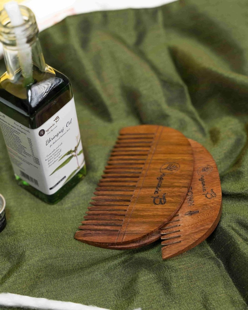 Buy Bhringraj Oil & Wooden Applicator Combo | Shop Verified Sustainable Hair Comb on Brown Living™