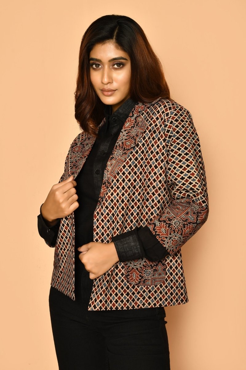 Buy Black Ajharak Coat Cotton Jacket for Women | Shop Verified Sustainable Womens Jacket on Brown Living™