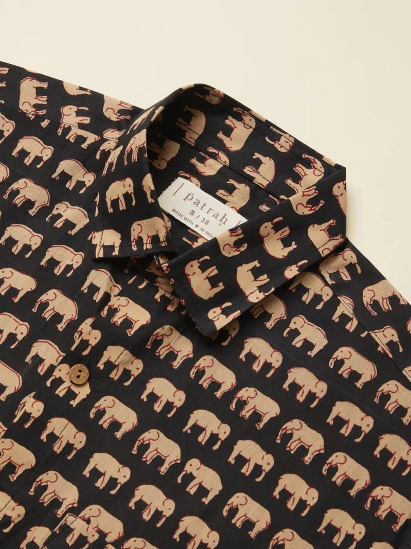 Buy Black Elephant Printed Shirt | Shop Verified Sustainable Men Shirt on Brown Living™