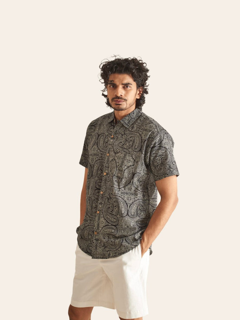 Buy Black Ethnic Paiseley Printed Cotton Shirt | Shop Verified Sustainable Mens Shirt on Brown Living™