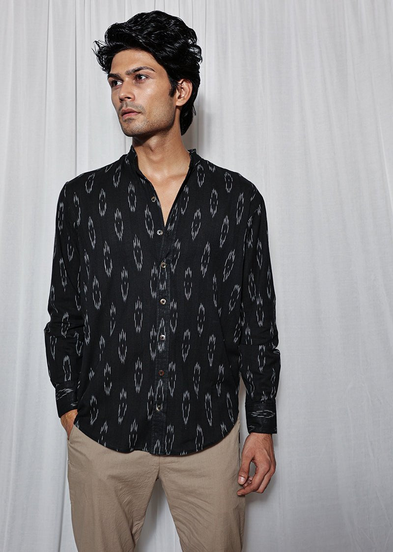 Buy Black Handloom Ikat Shirt | Shop Verified Sustainable Mens Shirt on Brown Living™