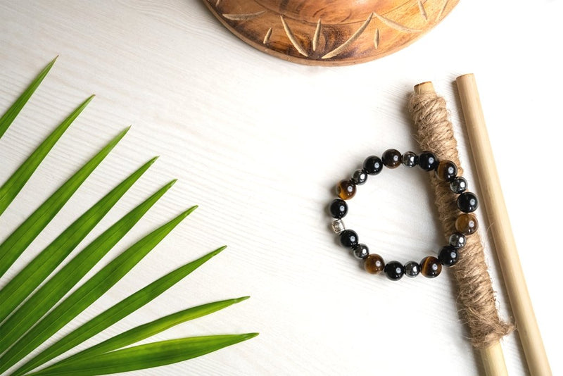 Buy Black obsidian, tiger eye and hematite bracelet for cleansing, clarity strong mind, grounding & better health | Shop Verified Sustainable Womens Accessories on Brown Living™