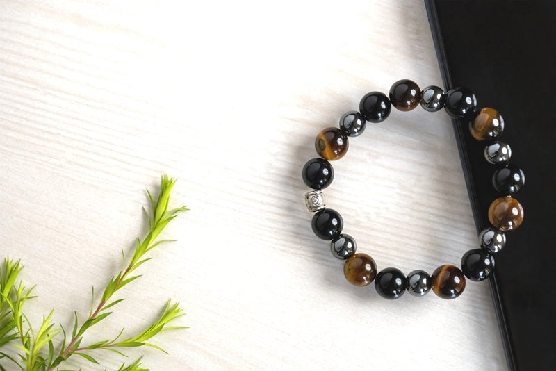 Buy Black obsidian, tiger eye and hematite bracelet for cleansing, clarity strong mind, grounding & better health | Shop Verified Sustainable Womens Accessories on Brown Living™