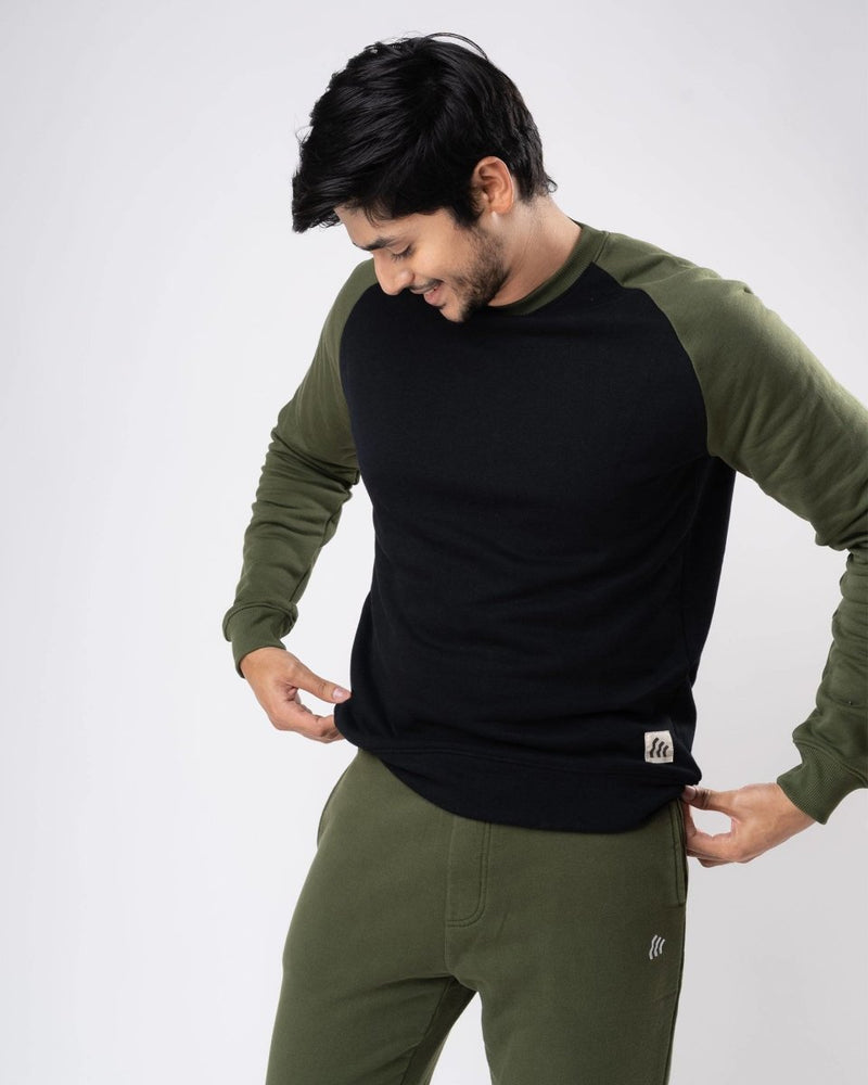 Buy Black Raglan Cotton Sweatshirt | Shop Verified Sustainable Mens Sweatshirt on Brown Living™