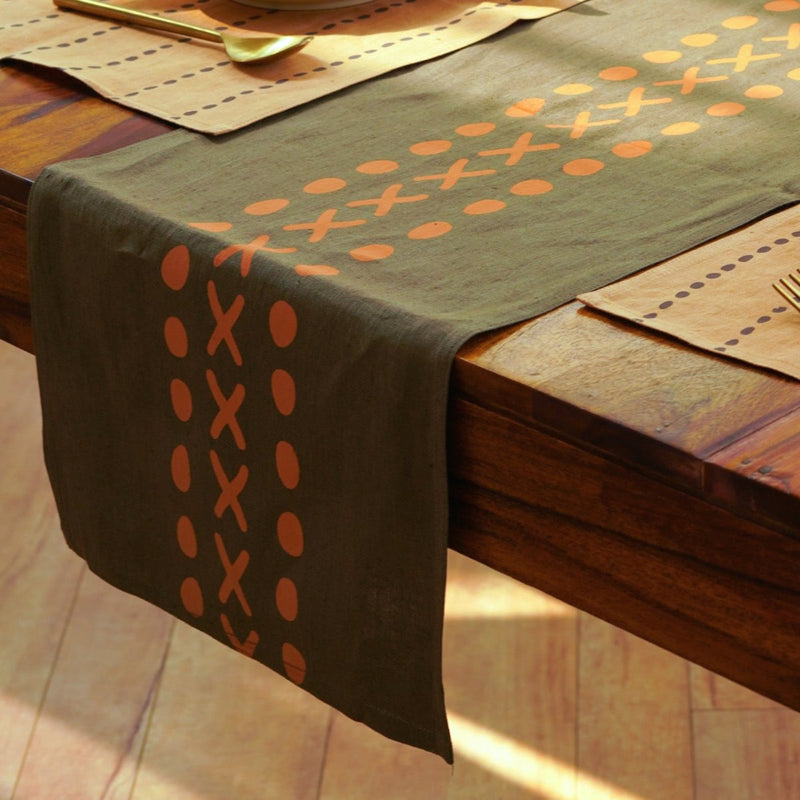 Buy Block Printed Table Runner - Kaincha | Pure Hemp | Shop Verified Sustainable Table Linens on Brown Living™