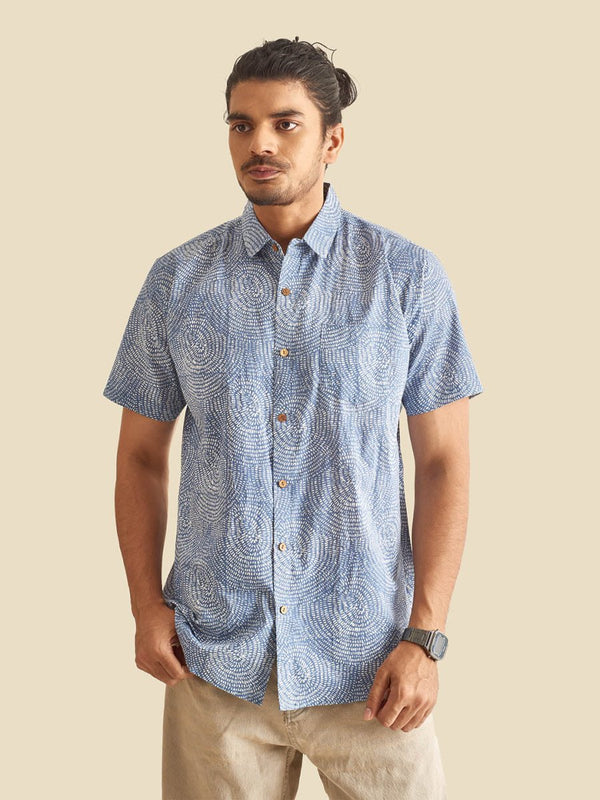 Buy Blue Abstract Circles Printed Halfsleeves Cotton Shirt | Shop Verified Sustainable Mens Shirt on Brown Living™