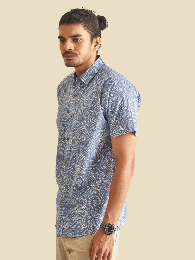 Buy Blue Abstract Circles Printed Halfsleeves Cotton Shirt | Shop Verified Sustainable Mens Shirt on Brown Living™