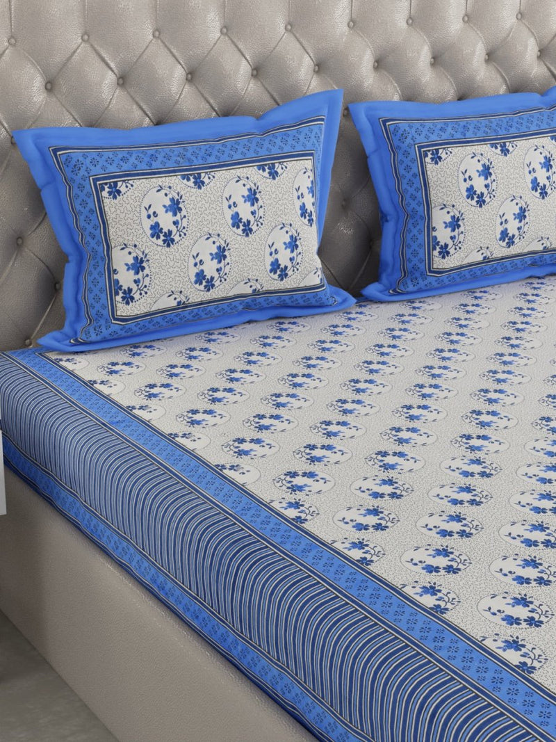 Buy Blue Hand Block Printed Pure Cotton King Size Bedding Set | Shop Verified Sustainable Bedding on Brown Living™