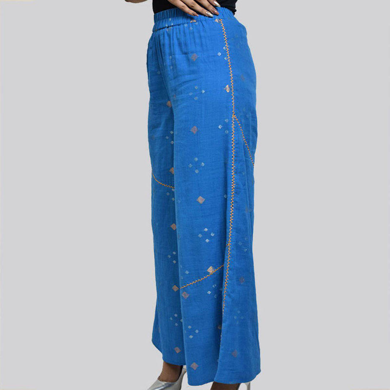 Buy Blue Jamdani Pants | Shop Verified Sustainable Womens Pants on Brown Living™