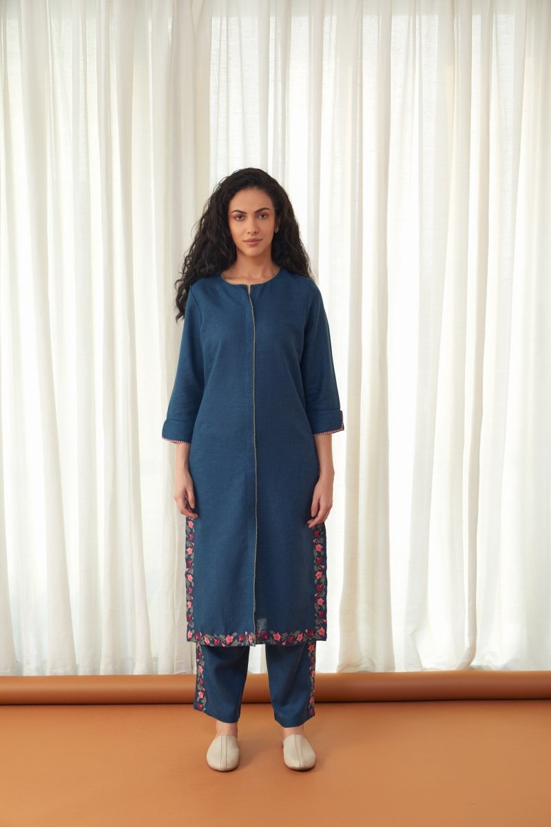 Blue Linen Kurta Set | Verified Sustainable Womens Kurta on Brown Living™